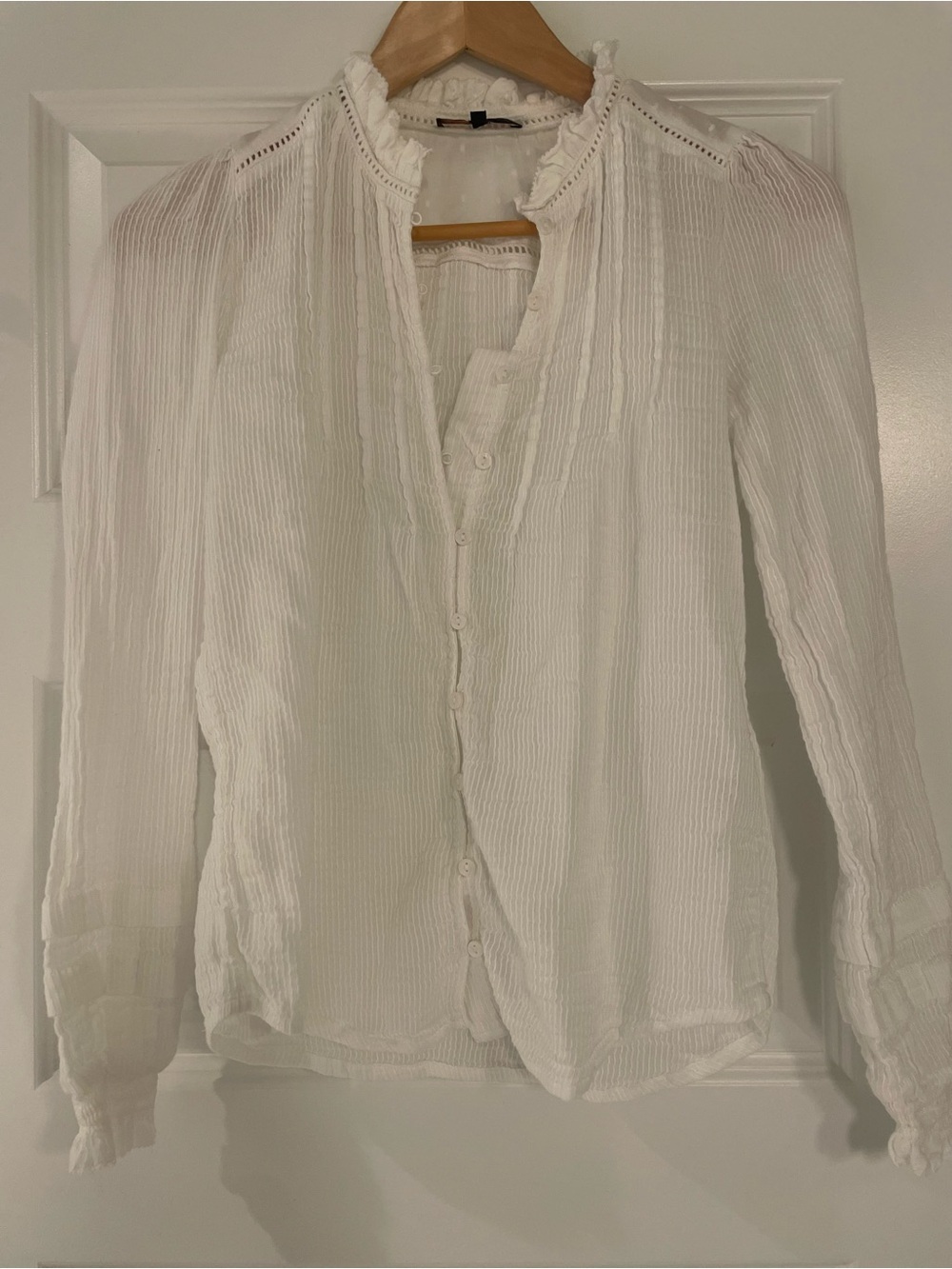 Quince Organic Textured Cotton Peasant Blouse, White, XS - Picture 2 of 8